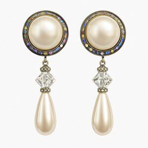 Vintage Faux Pearl Aurora Borealis Drop Earrings